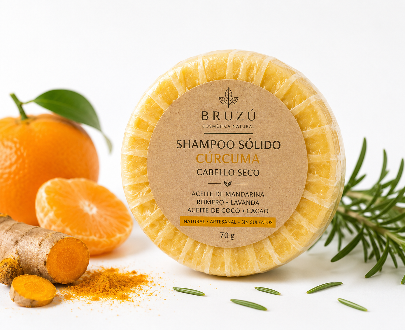 Shampoo Sólido Cúrcuma BRUZÚ – Brillo & Revitalización Capilar