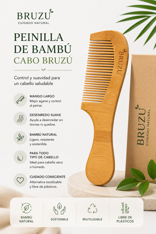 Peinilla de Bambú Cabo BRUZÚ – Control, Desenredo & Cuidado Capilar