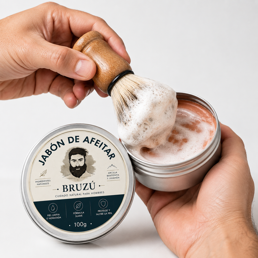 Kit de Afeitado Artesanal BRUZÚ – Jabón de Afeitar + Brocha de Bambú