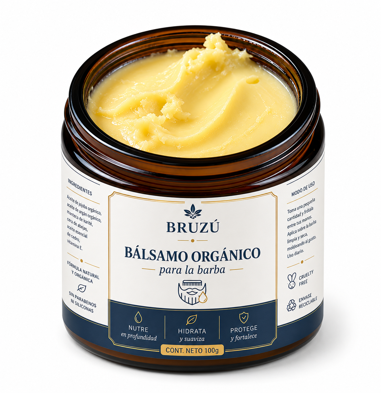 Bálsamo Reparador para Barba BRUZÚ – Nutrición y Control | 100 g