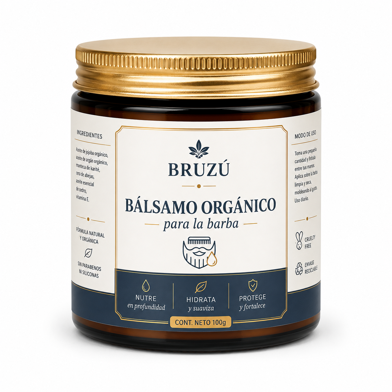 Bálsamo Reparador para Barba BRUZÚ – Nutrición y Control | 100 g
