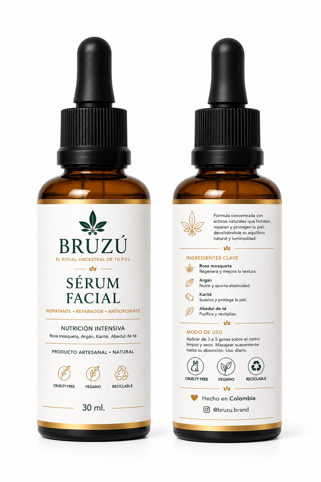 Sérum Facial Botánico BRUZÚ – Nutrición, Glow & Reparación Nocturna